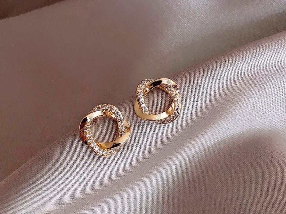 Gading dames oorknoppen met zirkonia-rosegouden oorknopjes