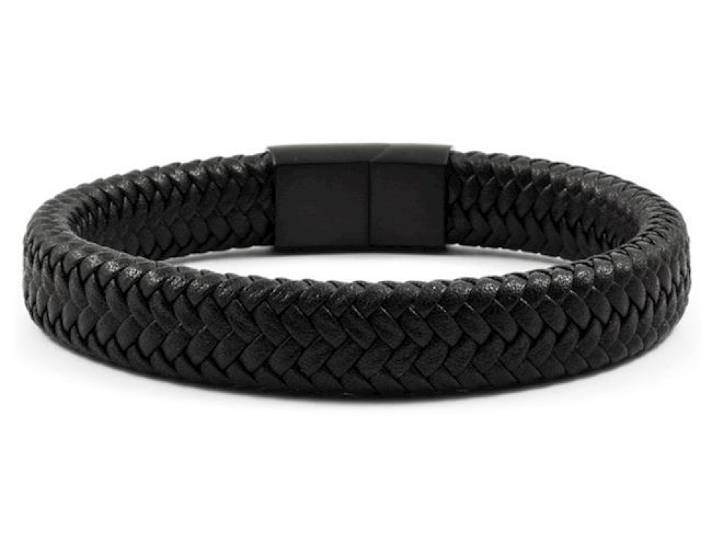 Victorious Gevlochten Leren Armband Heren zwart