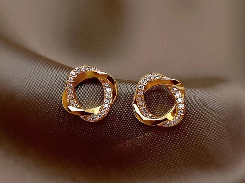 Gading dames oorknoppen met zirkonia-rosegouden oorknopjes